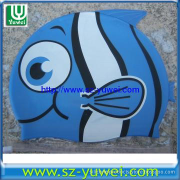 Blue Fish Shap Silicone Swimming Caps to protect hair for Kids